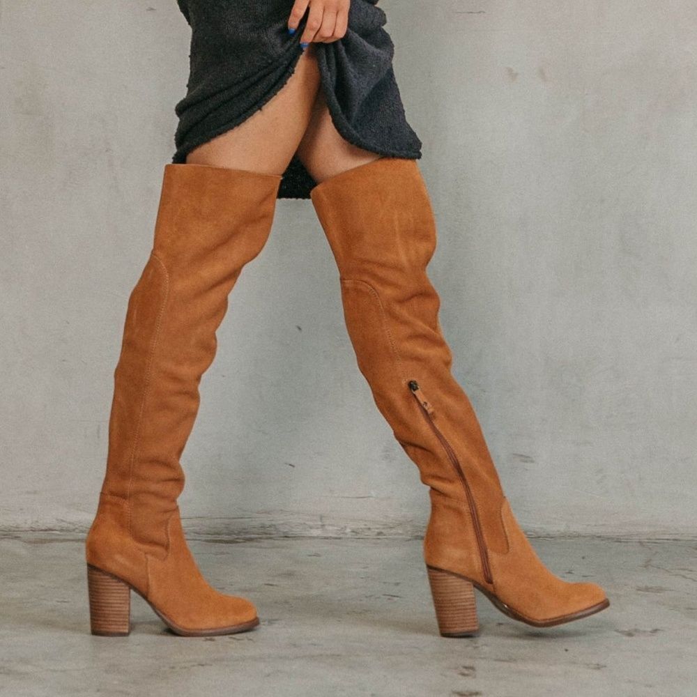 NEW Kelsi Dagger Chestnut Brown Brooklyn Logan Suede Over The Knee Boots 6.5M